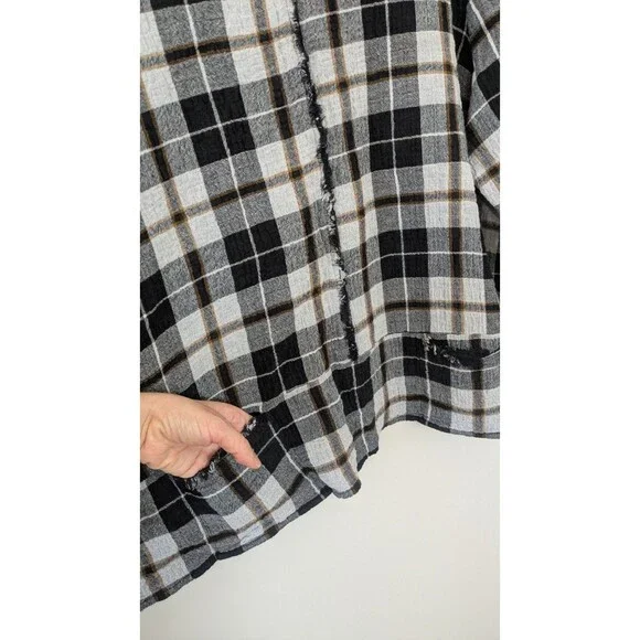 Habitat Tunic Top XL Gauzy Art Wear Lagenlook Lightweight Boxy Plaid Pockets - Picture 3 of 10